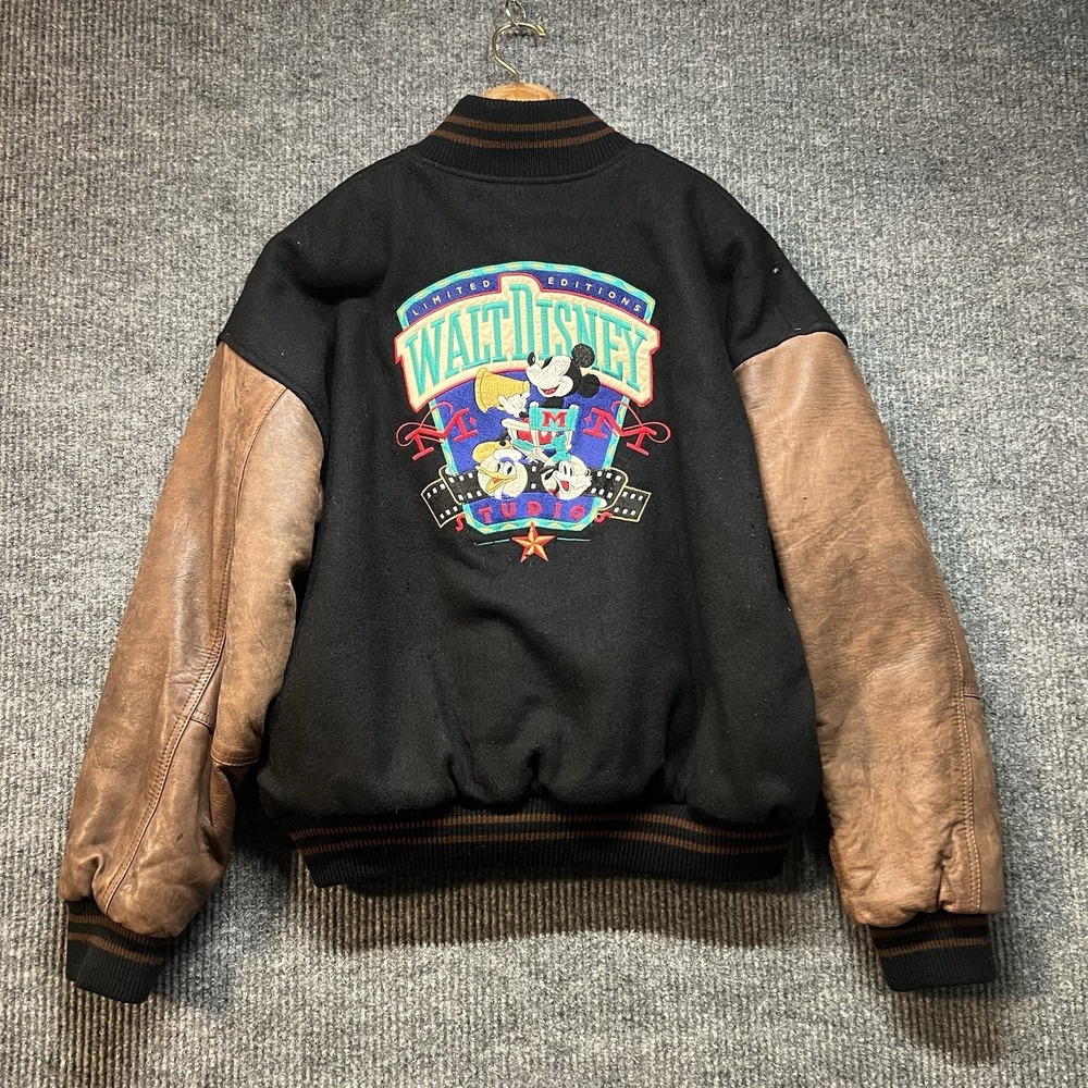 Vintage Walt Disney Studios Wool Leather Varsity Jacket Men's Size L Embroidered